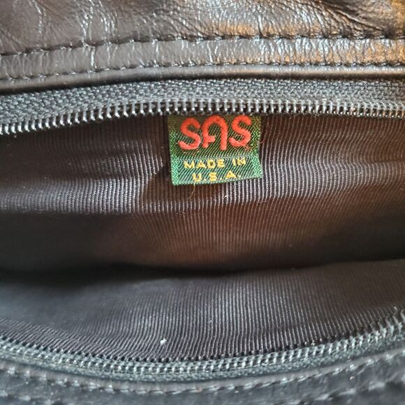 Vintage SAS Women Bag Black Leather 14" X 9" Adjustable Shoulder Crossbody Strap - Picture 5 of 14